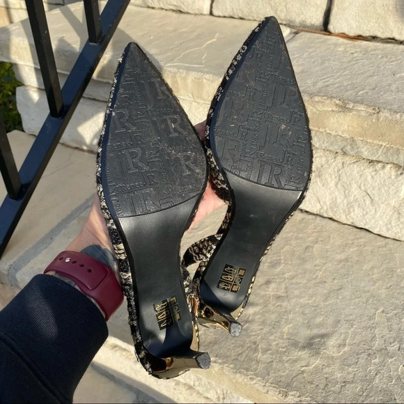 J. Renee black and gold Lacee tweed pointy toe sling back high heel Sz 9 - Picture 9 of 13